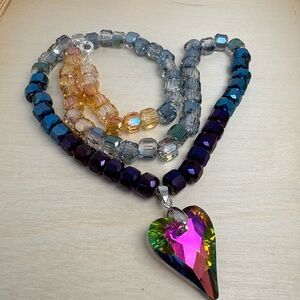 Handmade Multicolor Crystal Heart Necklace